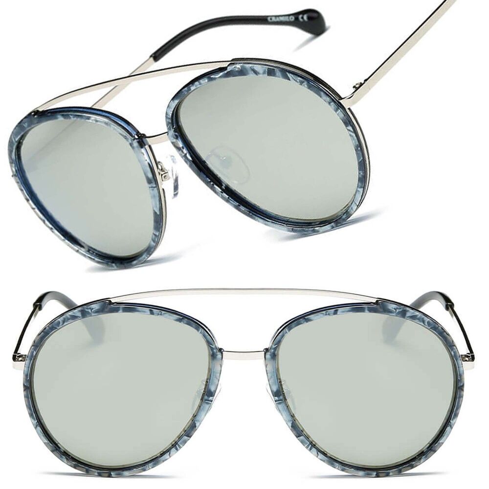 Circle Round Brow-Bar Fashion Chrome Mirrored Lens Womens Sunglasses
